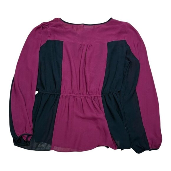 Forever 21 Plus Top Womens 1X Purple Black Long Sleeve Boho Peasant Blouse Tie - Picture 7 of 7